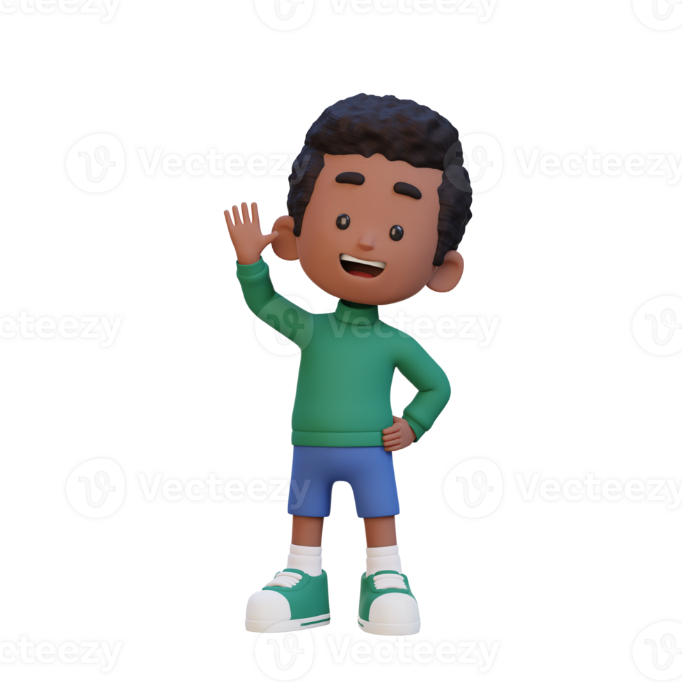 3D kid character waving hand with cute happy face png