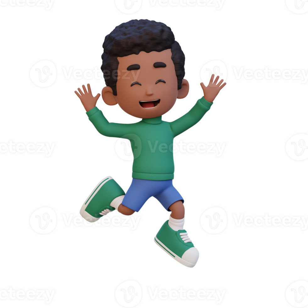 3D cute boy in jumping pose png