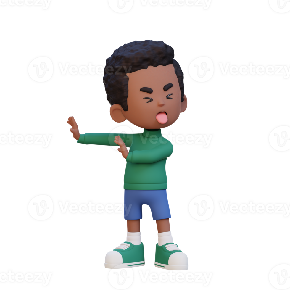3D cute kid character rejection pose png