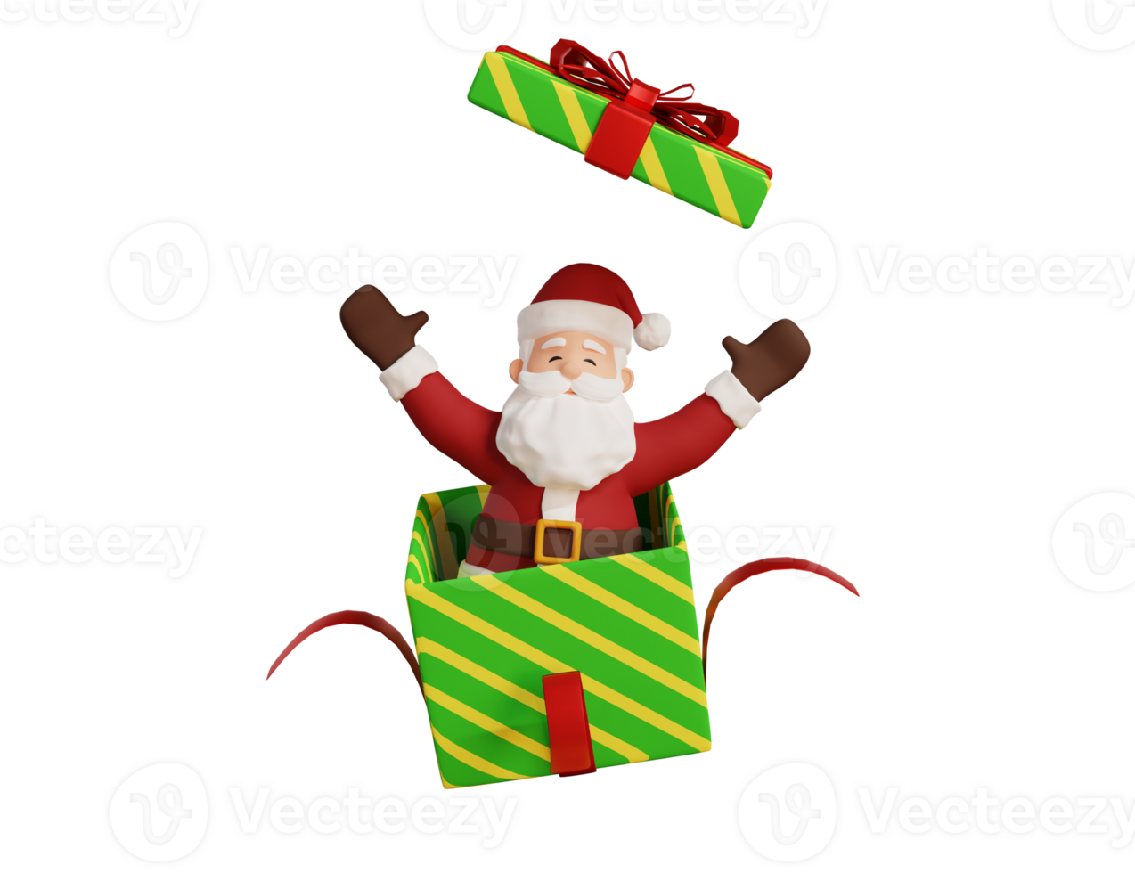 3d santa character jump out from gift box png