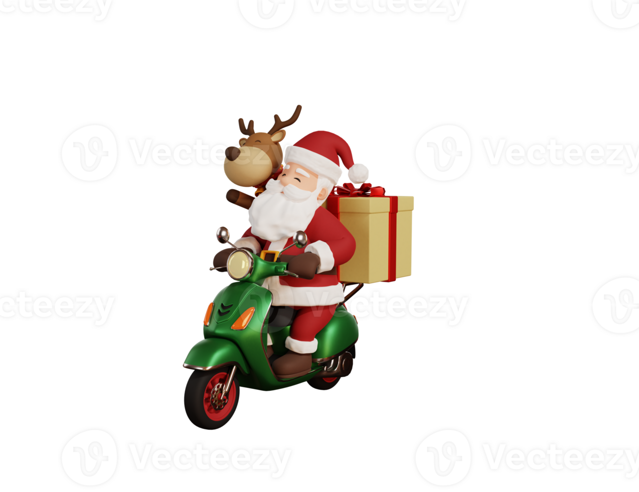 3d hacer Navidad concepto ilustración Papa Noel montando scooter y entregando regalo png