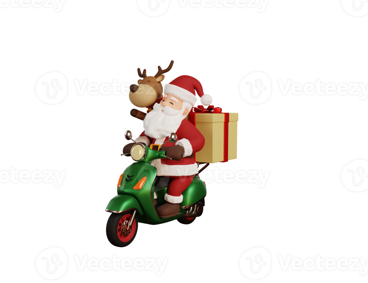 3d geven Kerstmis concept illustratie de kerstman rijden scooter en leveren geschenk png