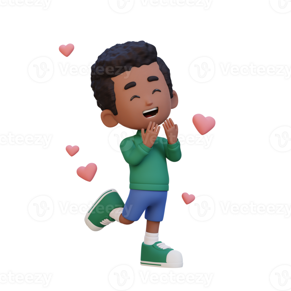 3D cute kid character in love png