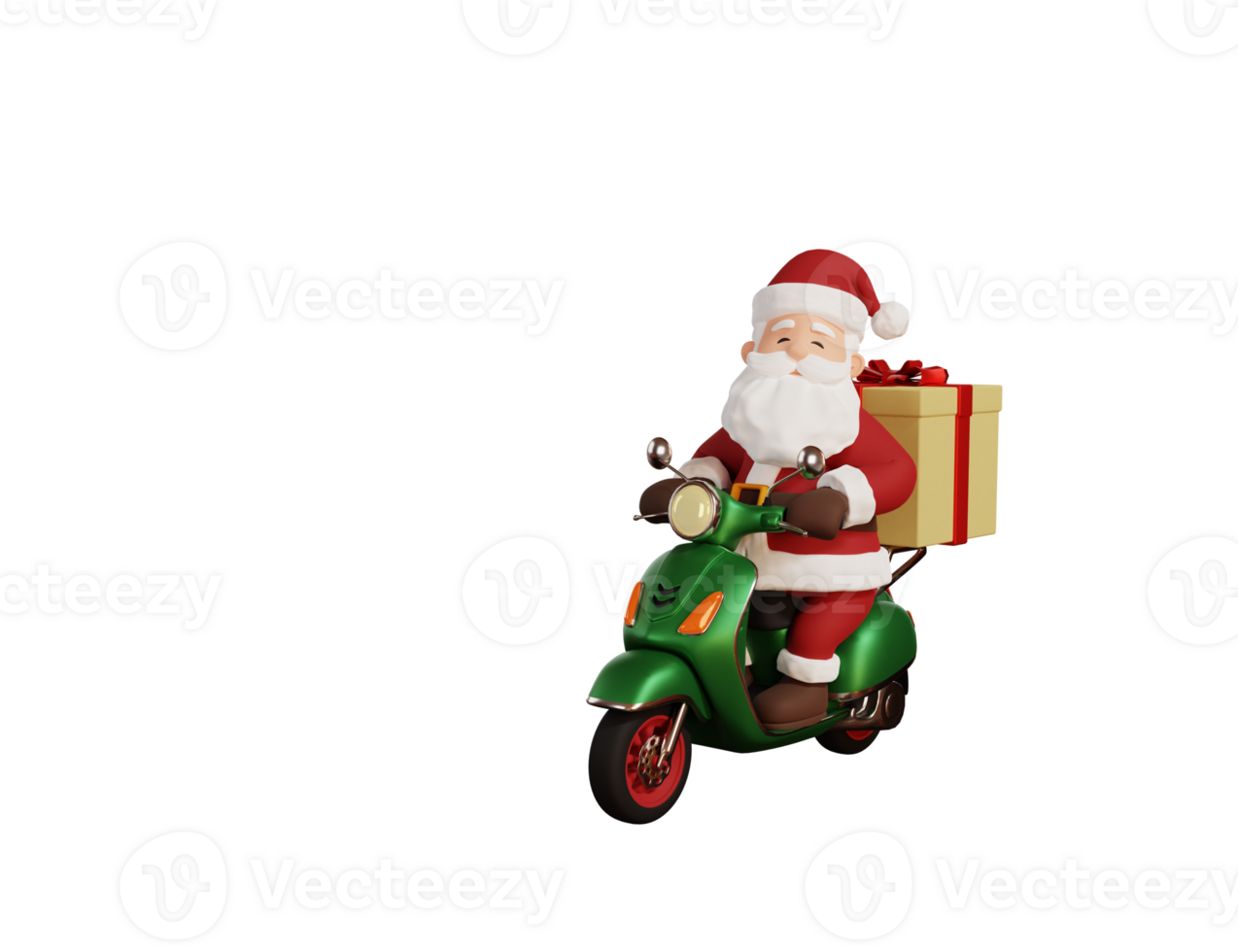 3d rendre Noël concept illustration Père Noël équitation scooter et livrer cadeau png