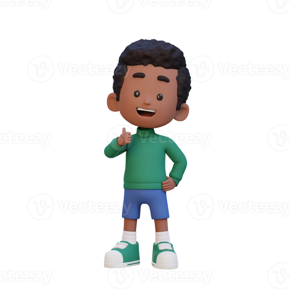 3D kid character give a thumb up with cute happy face png