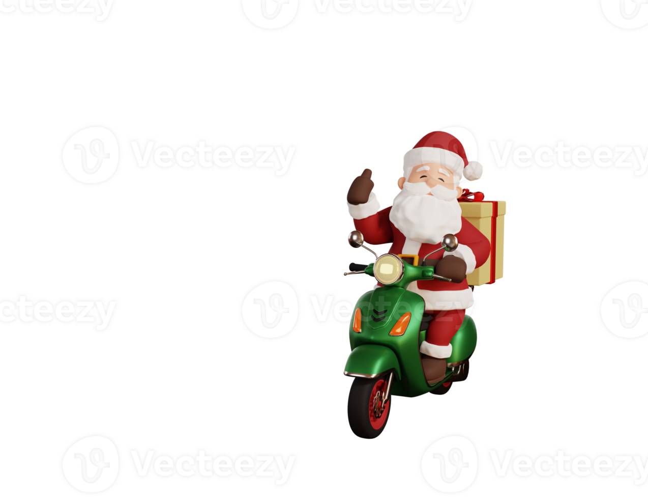 3d geven Kerstmis concept illustratie de kerstman rijden scooter en leveren geschenk png