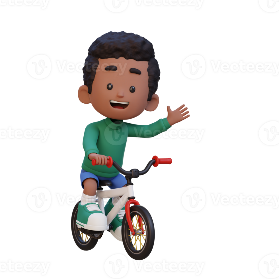 3D kid character ride bike go to school png