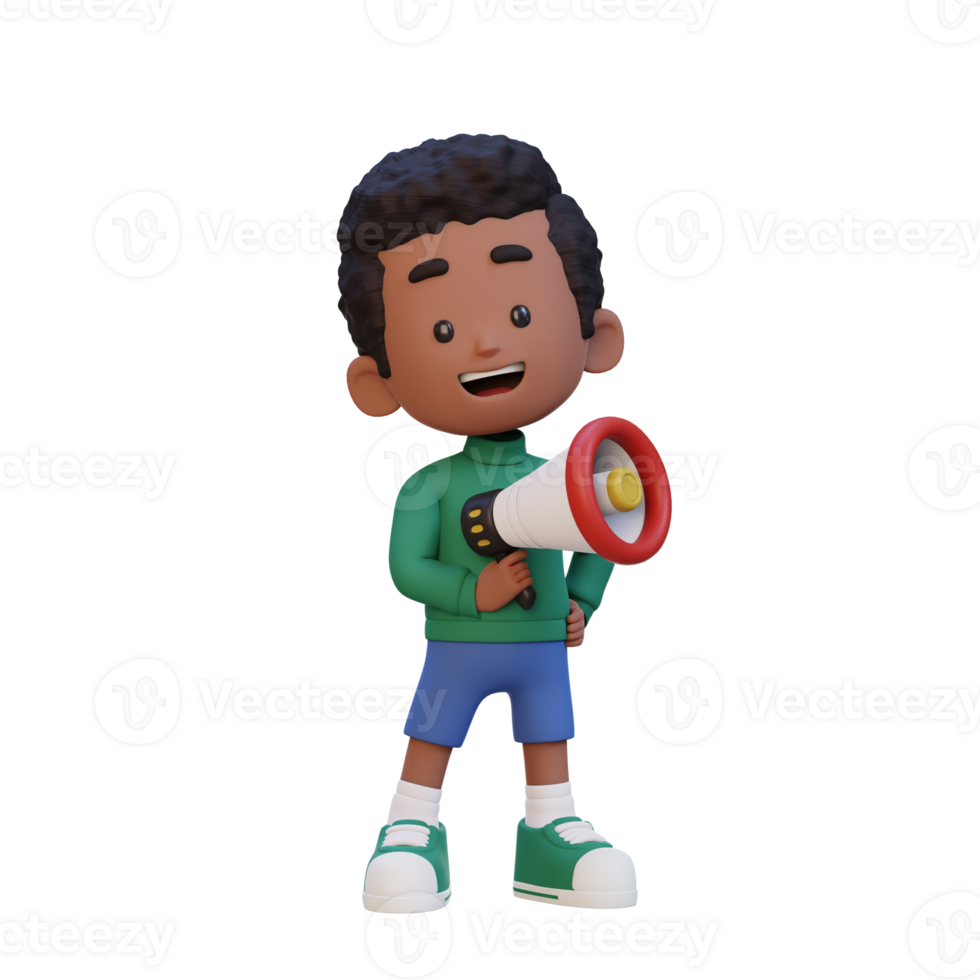 3D cute kid Character Holding a Megaphone png