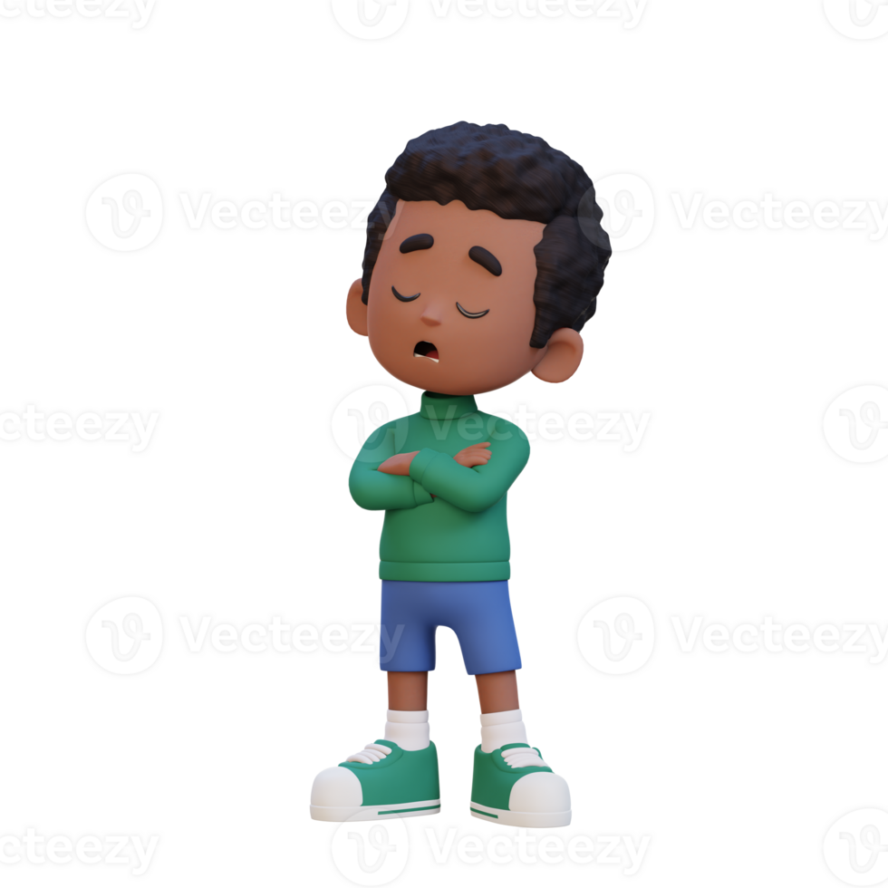3D cute kid character rejection pose png