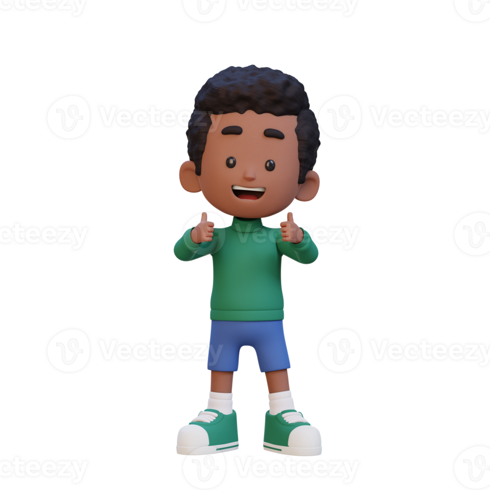 3D kid character give a thumbs up with cute happy face png