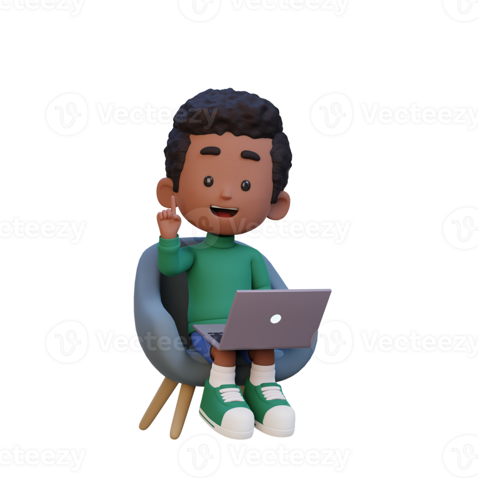 3D kid Character working on a Laptop png
