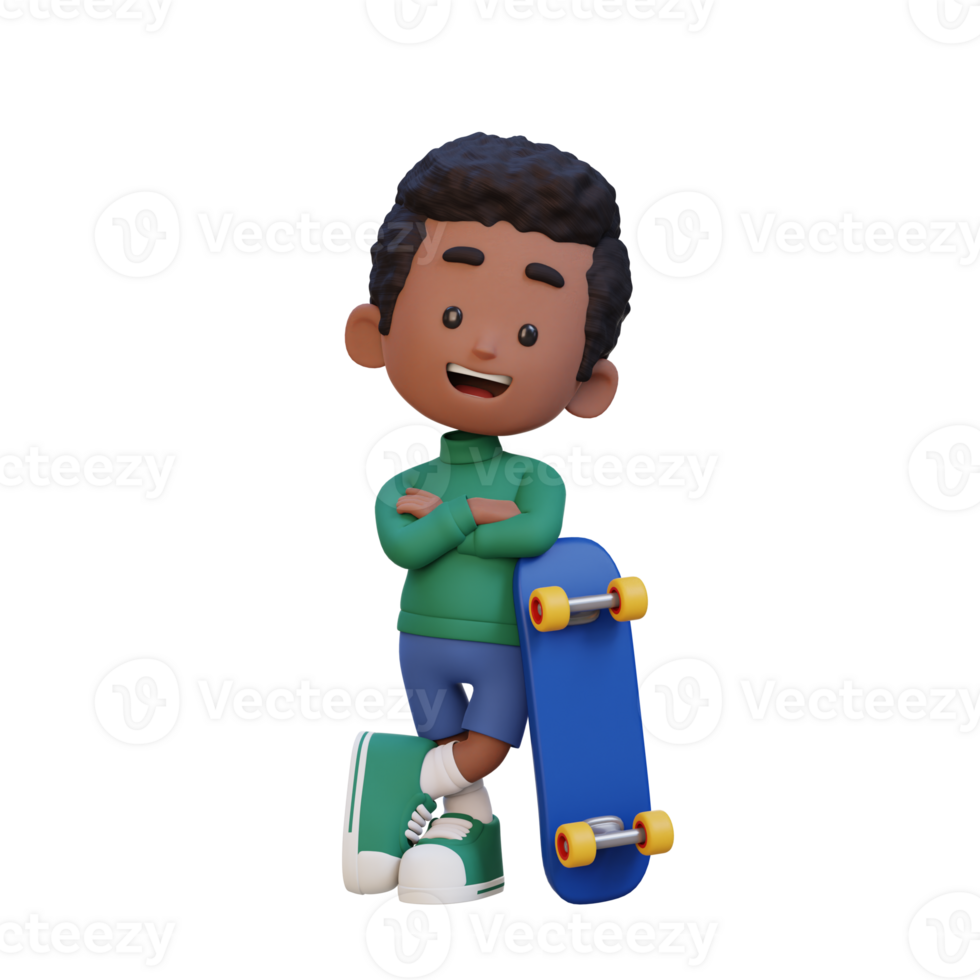 3D kid character ride skateboard png