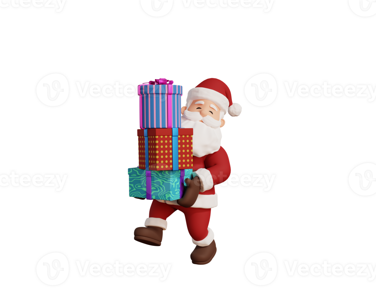 3d santa character delivering gift box png