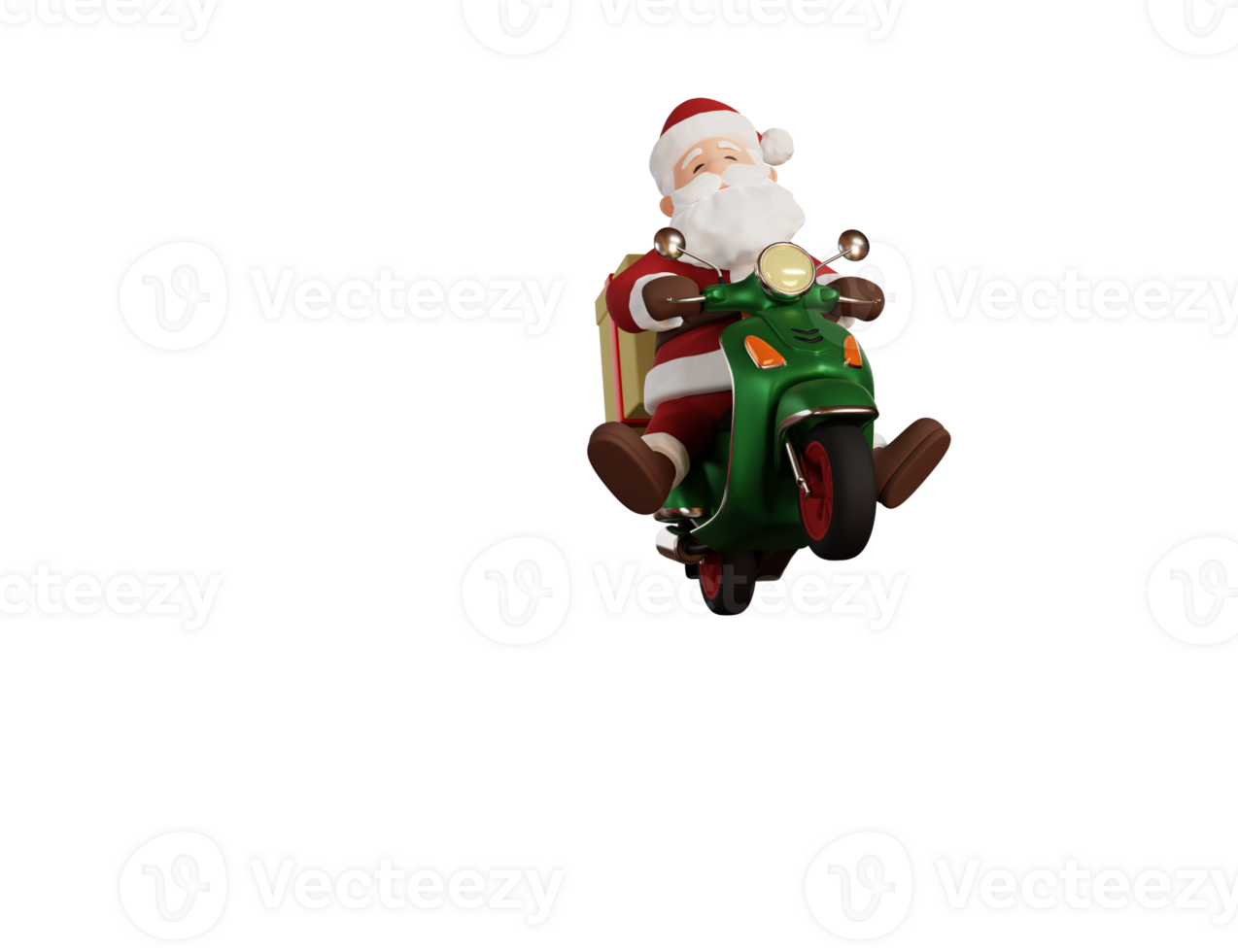 3d geven Kerstmis concept illustratie de kerstman rijden scooter en leveren geschenk png