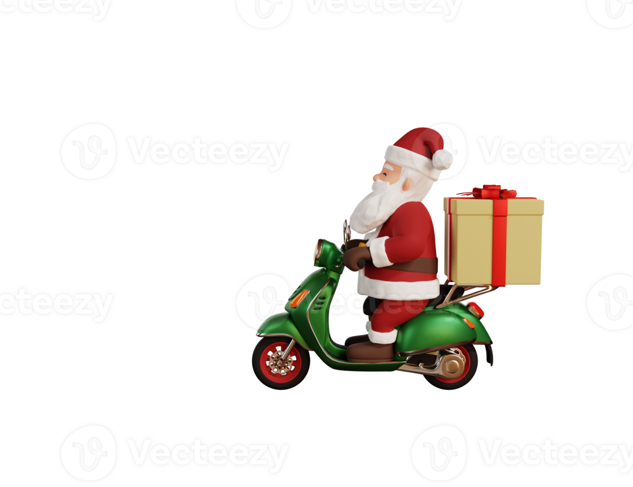 3d geven Kerstmis concept illustratie de kerstman rijden scooter en leveren geschenk png