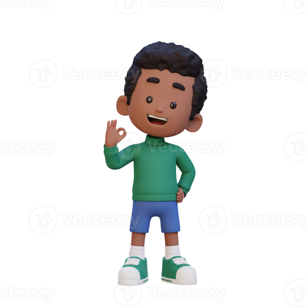3D cute kid give ok sign png