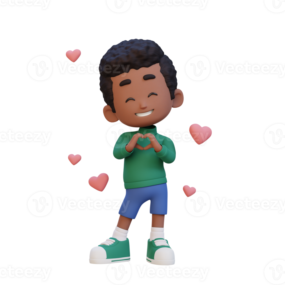 3D cute kid character in love png