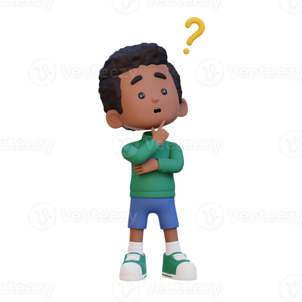 3D cute kid thinking clueless png