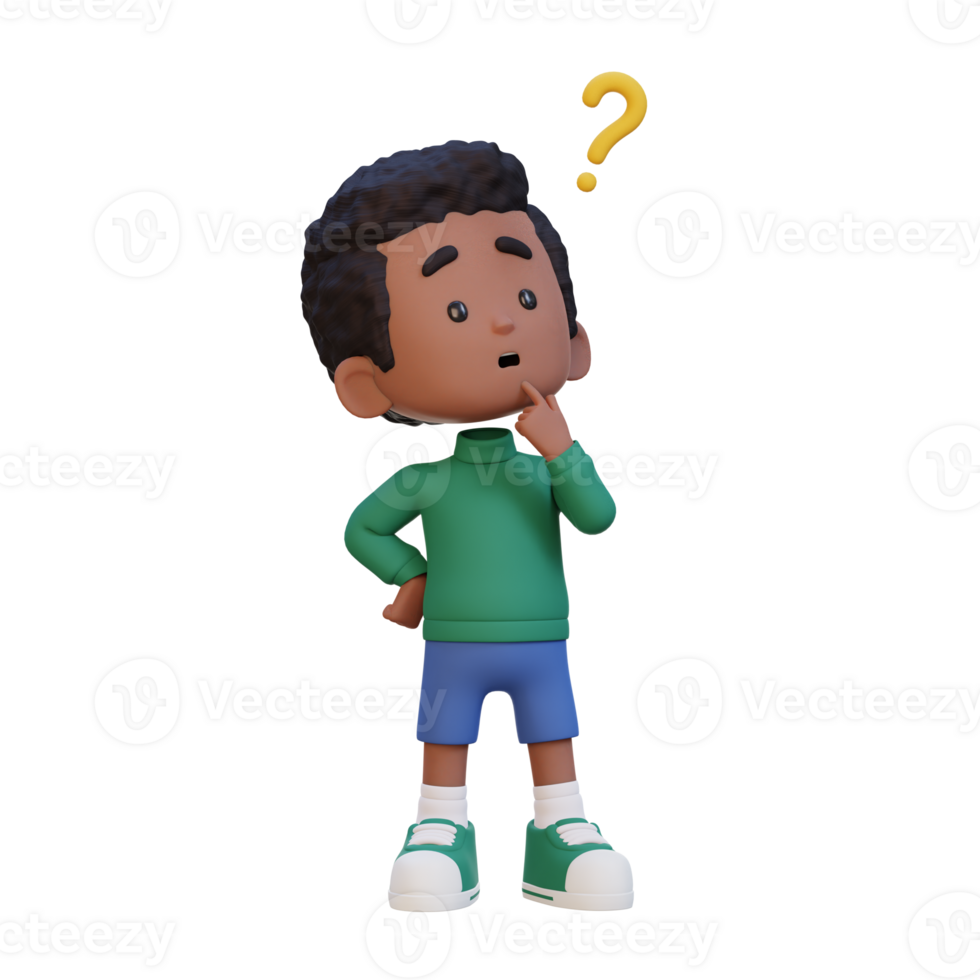 3D cute kid thinking clueless png