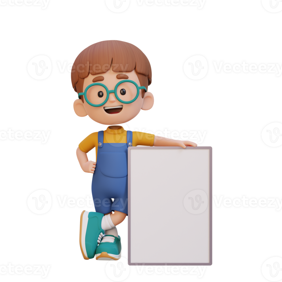 3D kid character holding a blank placard png