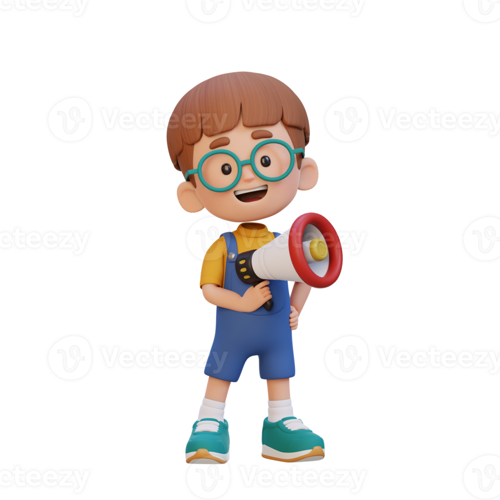 3D cute kid Character Holding a Megaphone png