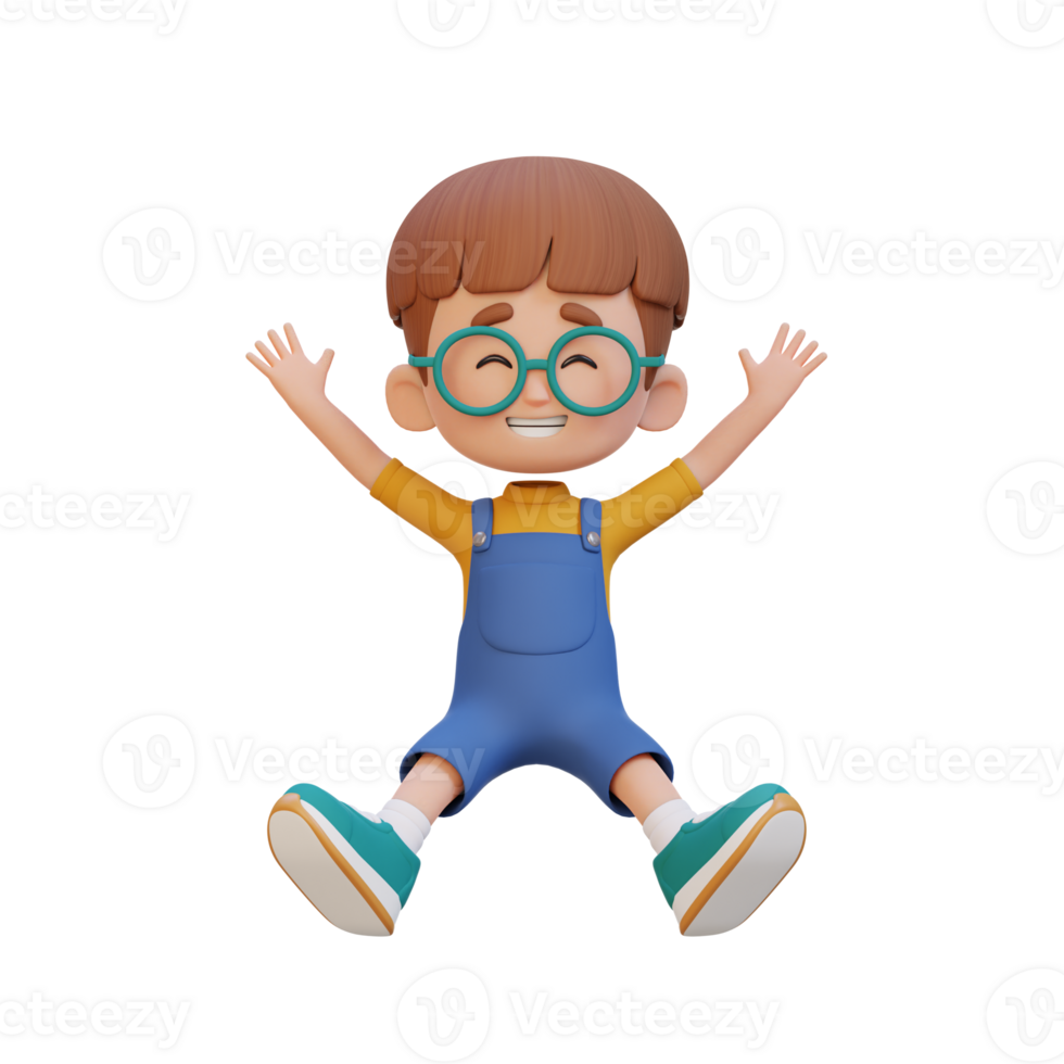 3D cute boy in jumping pose png