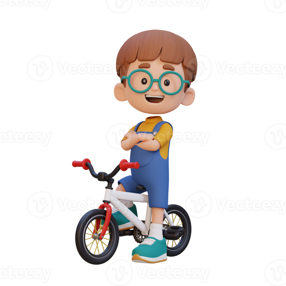 3D kid character ride bike go to school png