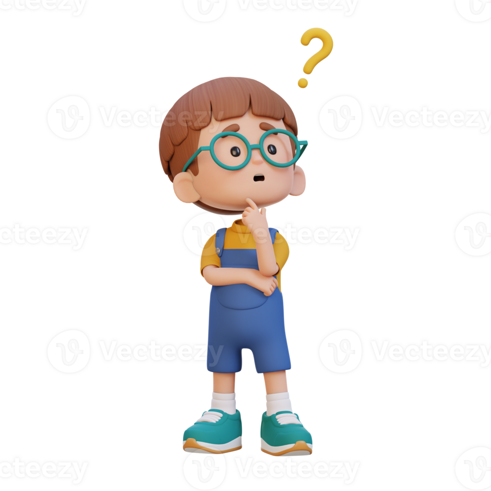 3D cute kid thinking clueless png