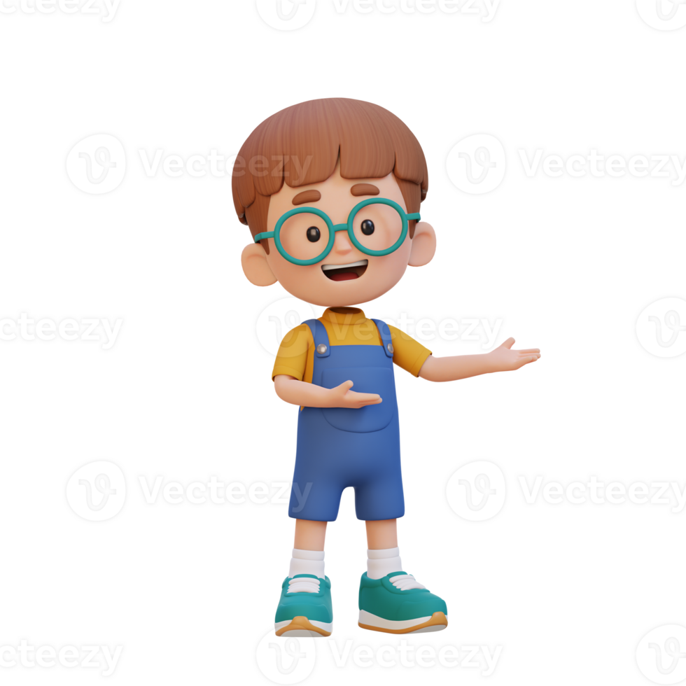 3D cute kid presenting pose png