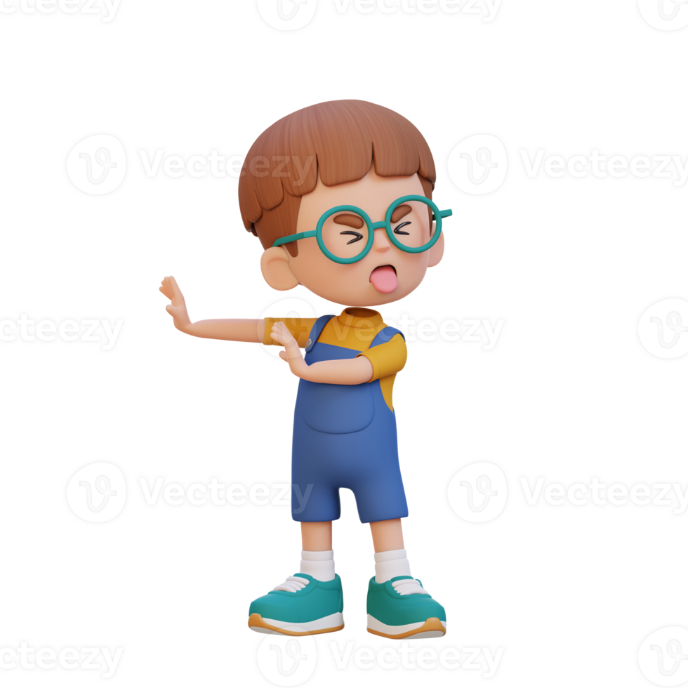 3D cute kid character rejection pose png