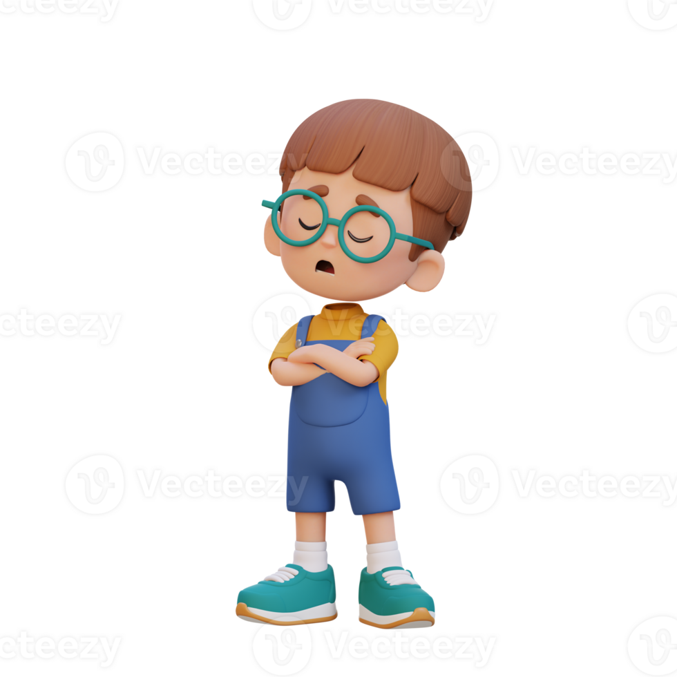 3D cute kid character rejection pose png