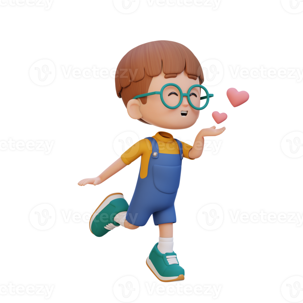 3D cute kid character in love png