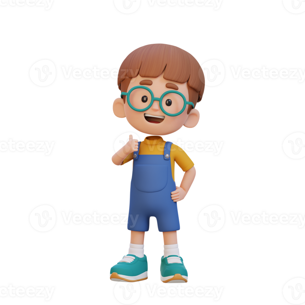3D kid character give a thumb up with cute happy face png