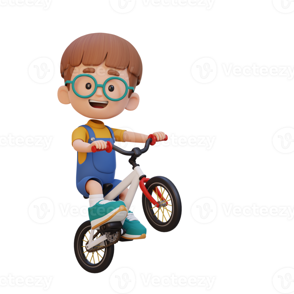 3D kid character ride bike go to school png