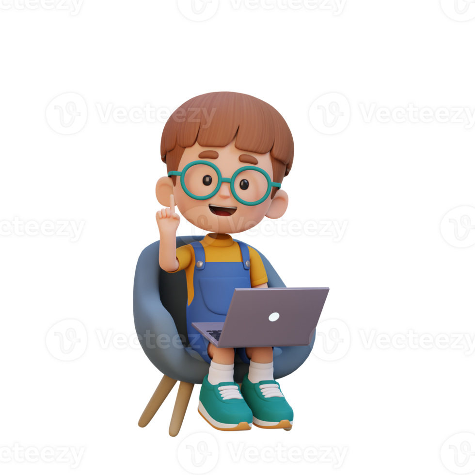 3D kid Character working on a Laptop png