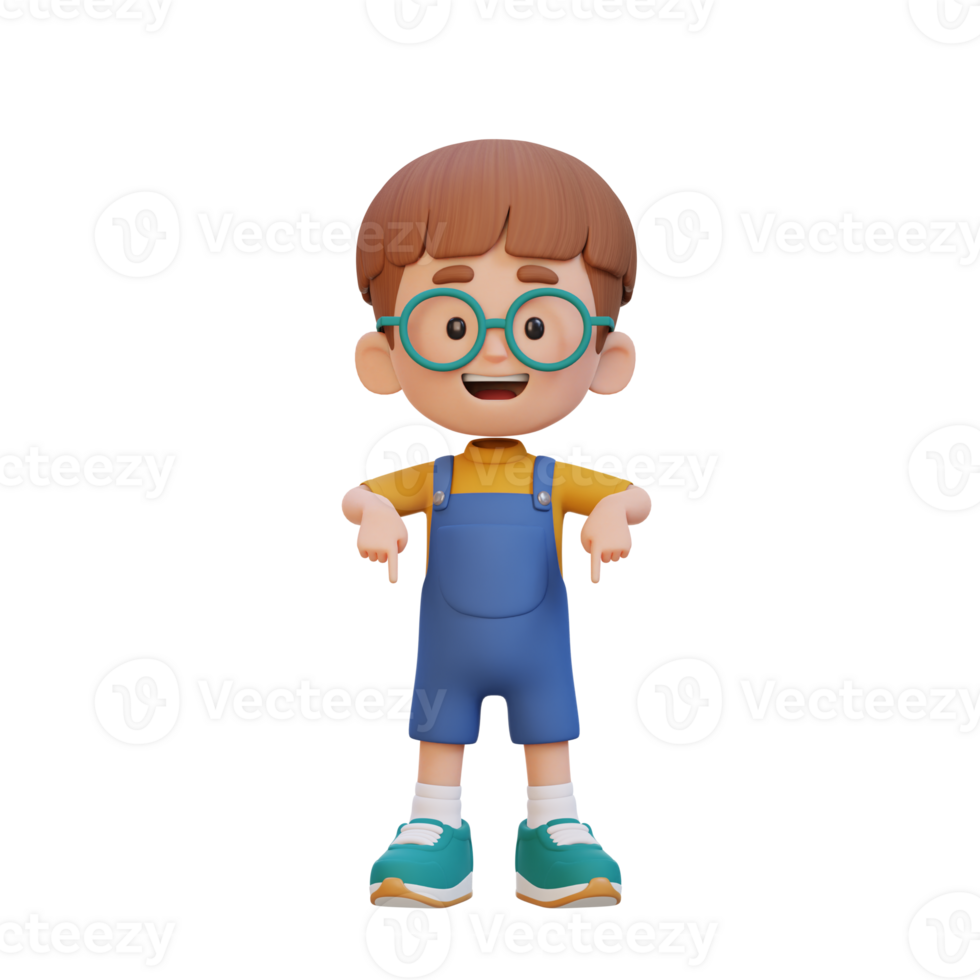 3D cute kid pointing hand to bottom png