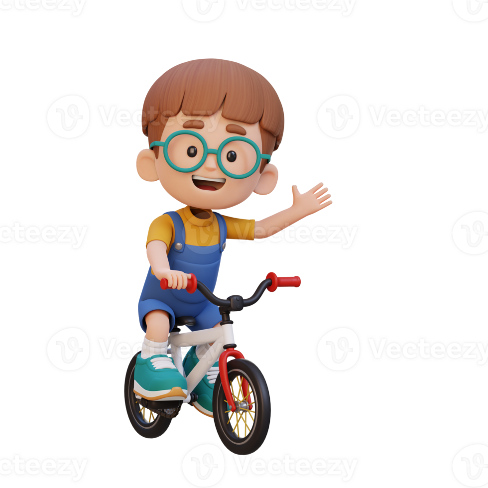3D kid character ride bike go to school png