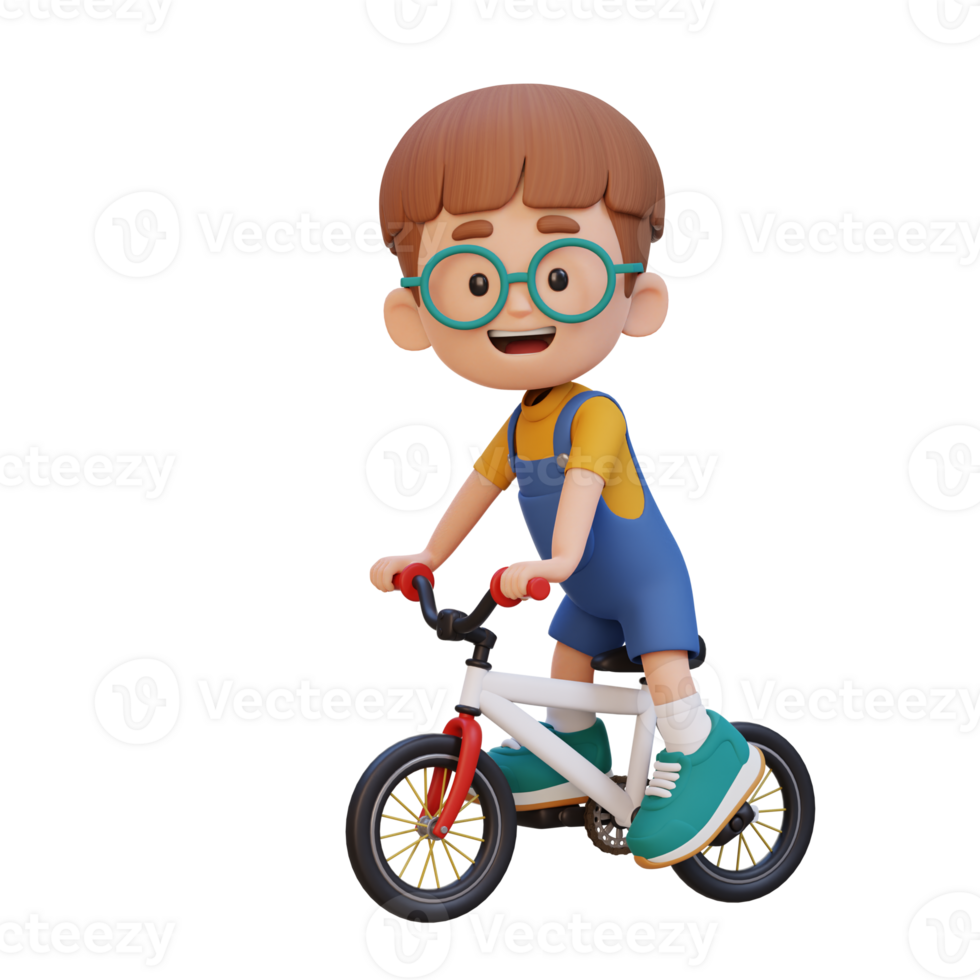 3D kid character ride bike go to school png