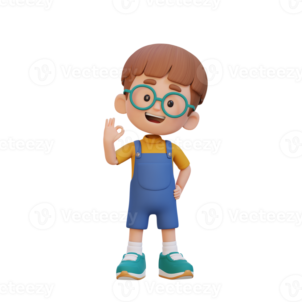 3D cute kid give ok sign png