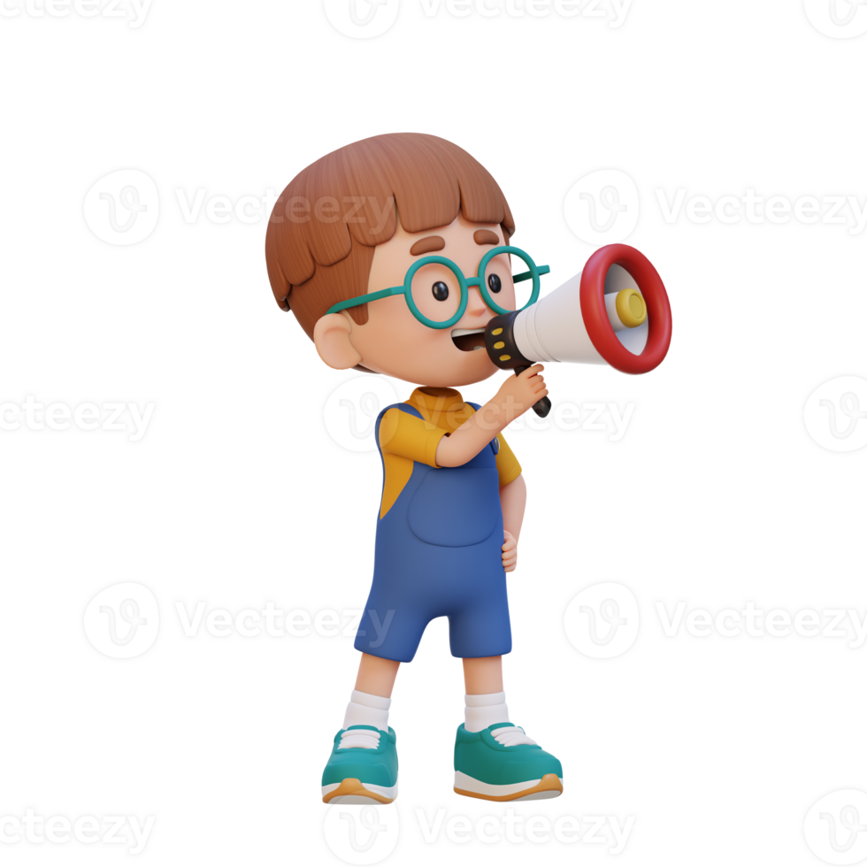 3D cute kid Character talking on Megaphone png