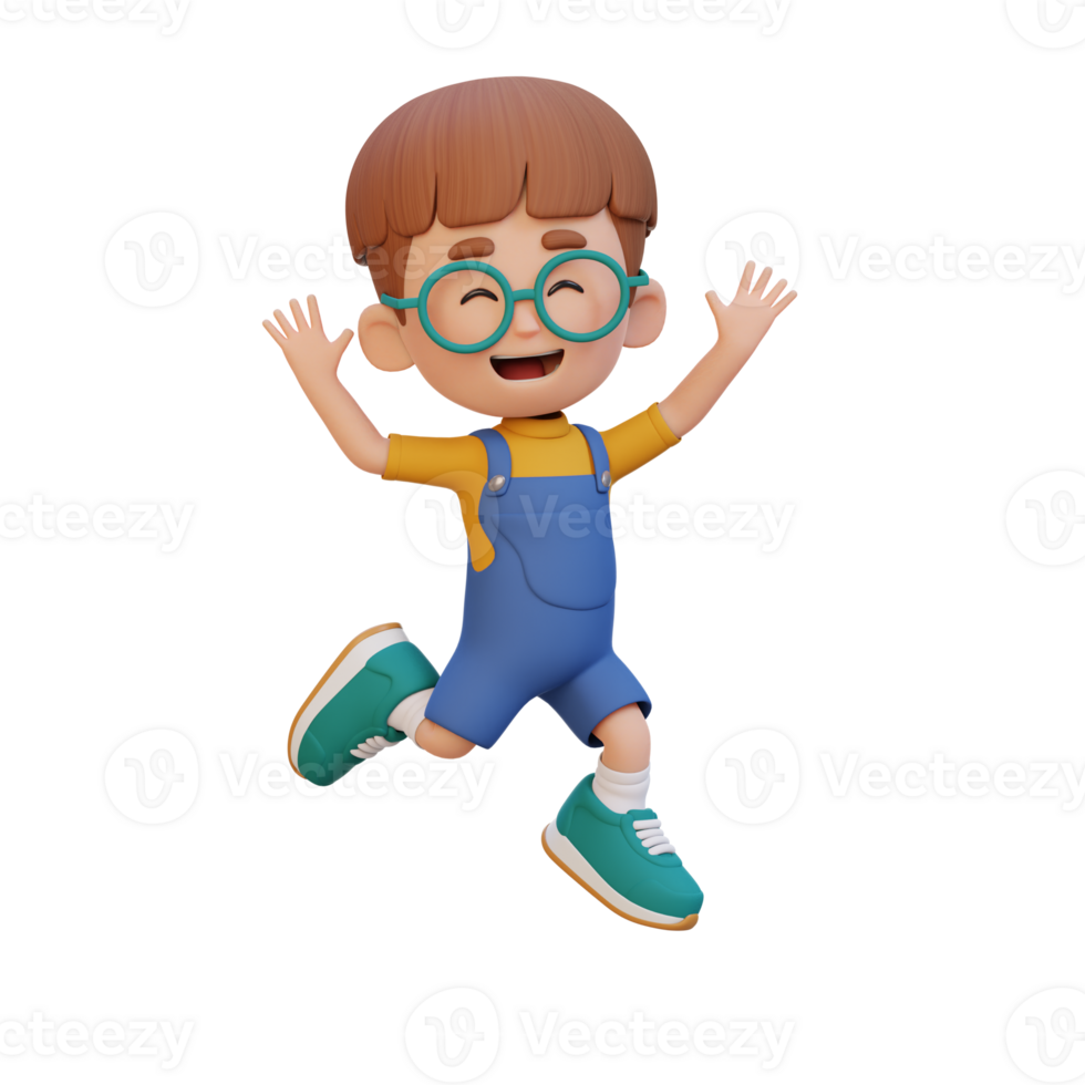 3D cute boy in jumping pose png