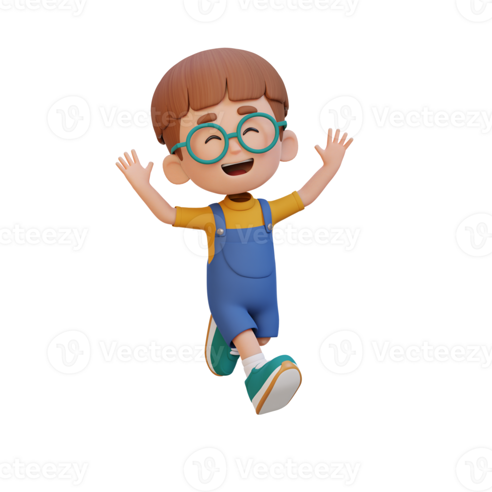 3D cute boy in jumping pose png
