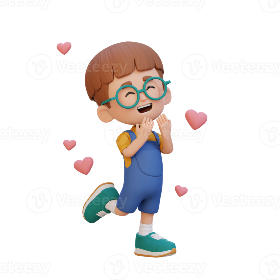 3D cute kid character in love png
