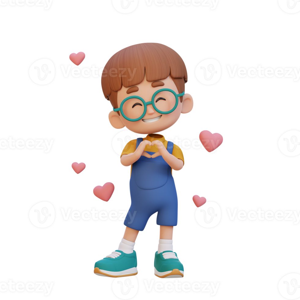 3D cute kid character in love png