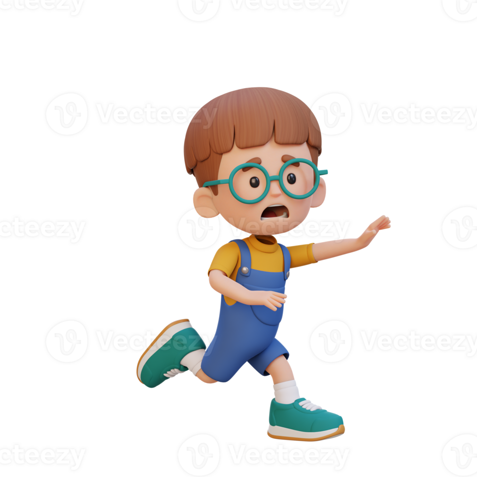 3D cute boy scary run png