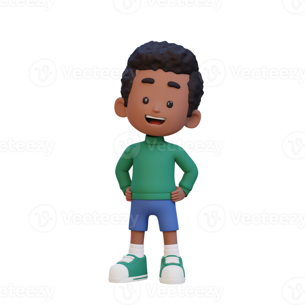 3D cute kid character in confident pose hand on hip png