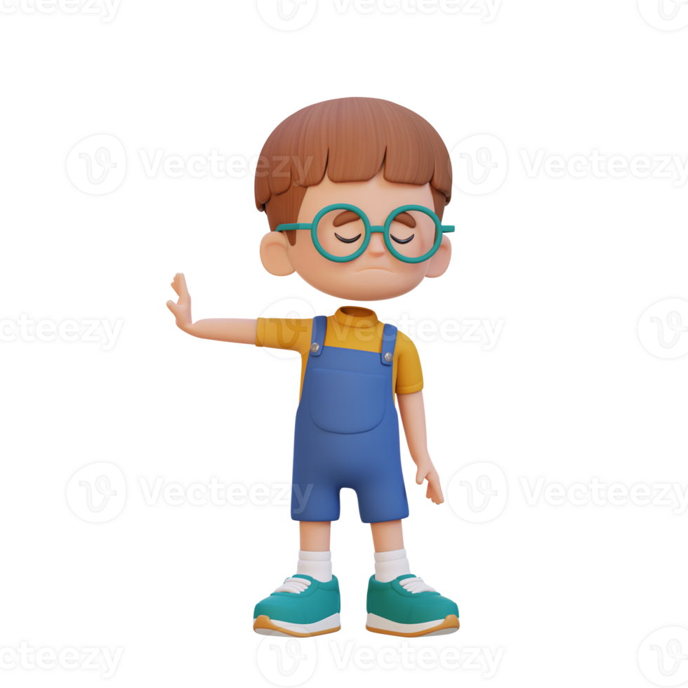 3D cute kid character rejection pose png