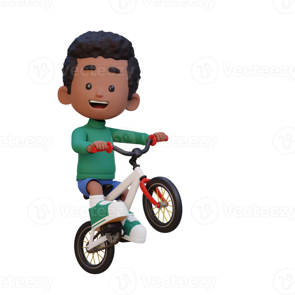 3D kid character ride bike go to school png