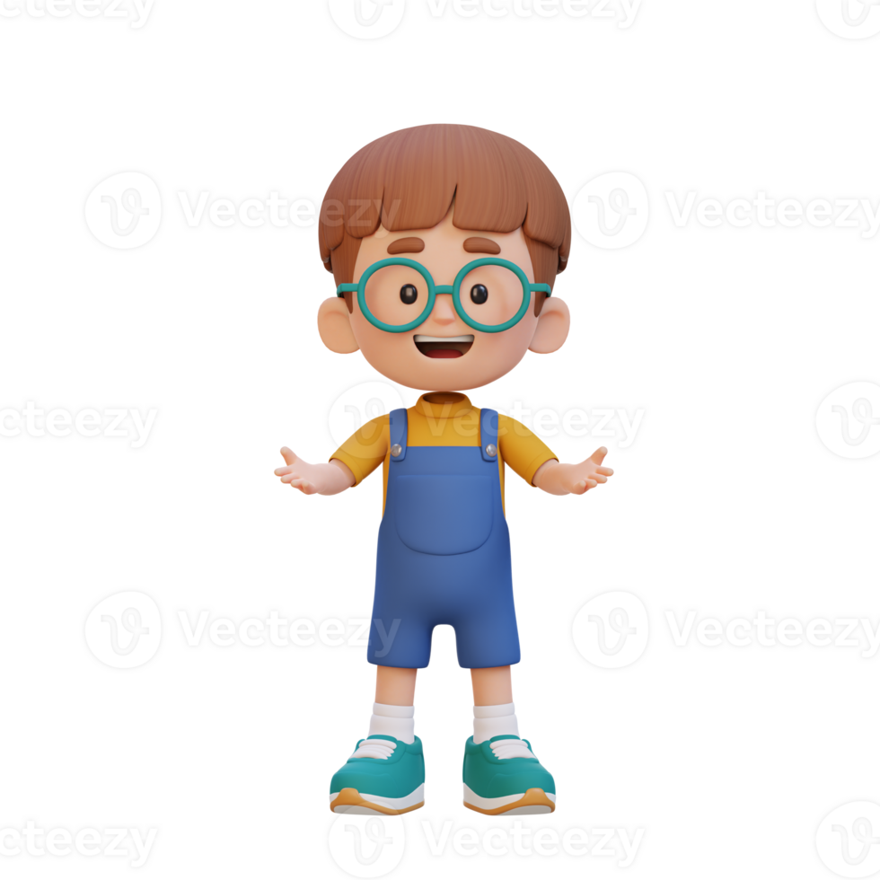 3D kid character in talking and explaining pose png