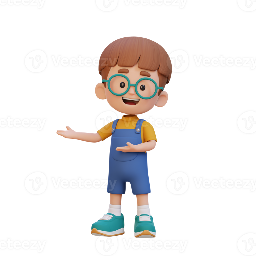 3D cute kid presenting pose png